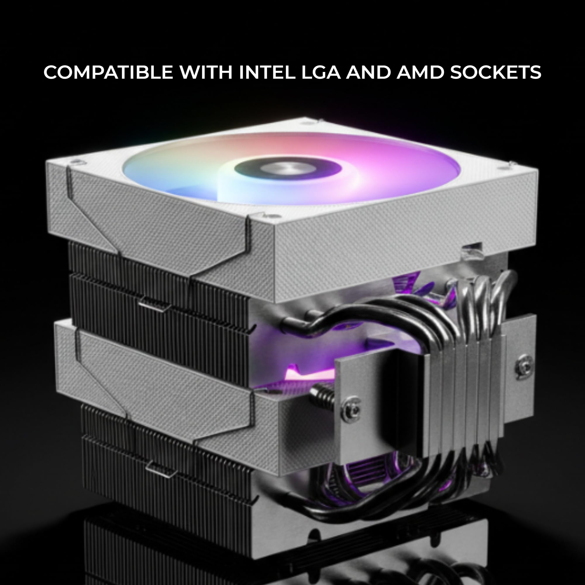 Mars Gaming MCPU-X26, Chłodzenie CPU Dual Tower 350W TDP, 2x Wentylatory 120mm ARGB Infinity Mirror, 6 Heatpipes HCT, Miedziane Jądro, Łożyska FDB, Tryb Cichy, Intel LGA i AMD, Biały
