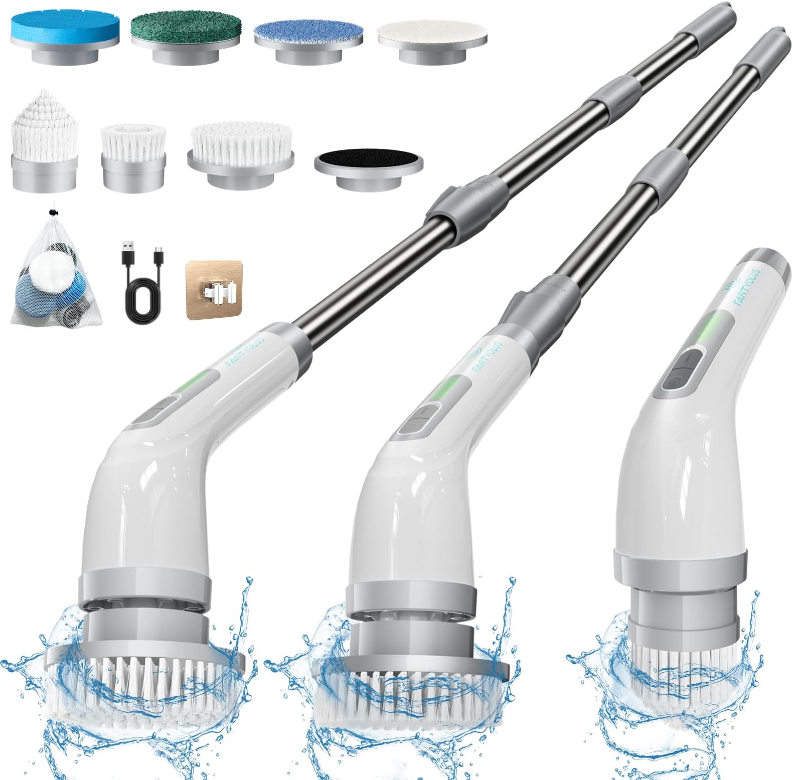Electric Cleaning Brush Scrubber, Cordless Bathroom Cleaner with 8 Replaceable Brush Heads, for Floor 360 Tile Dual Speed with Extension Handle for Bathtub