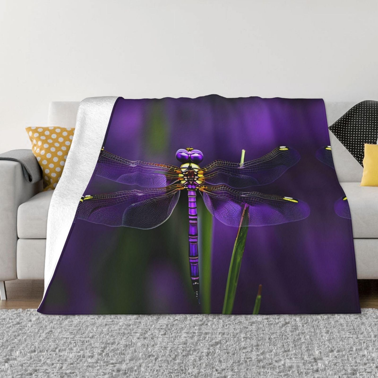 Couverture polaire flanelle libellule violette plaid chaud canapé lit extérieur