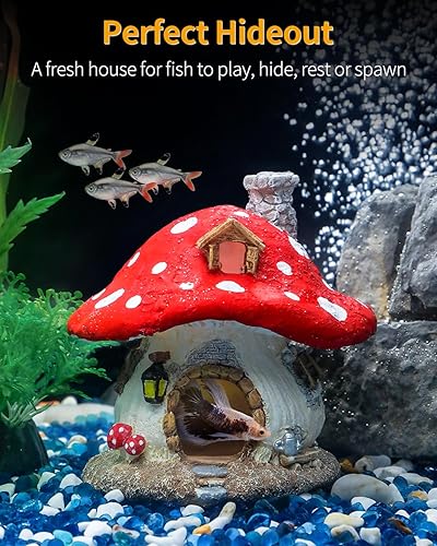 Miniatura 5 de Uniclife Casa de hongos para acuario, decoración de pecera de resina, adorno de cabaña para pecera, paisaje, acuario, escondite, escondite,
