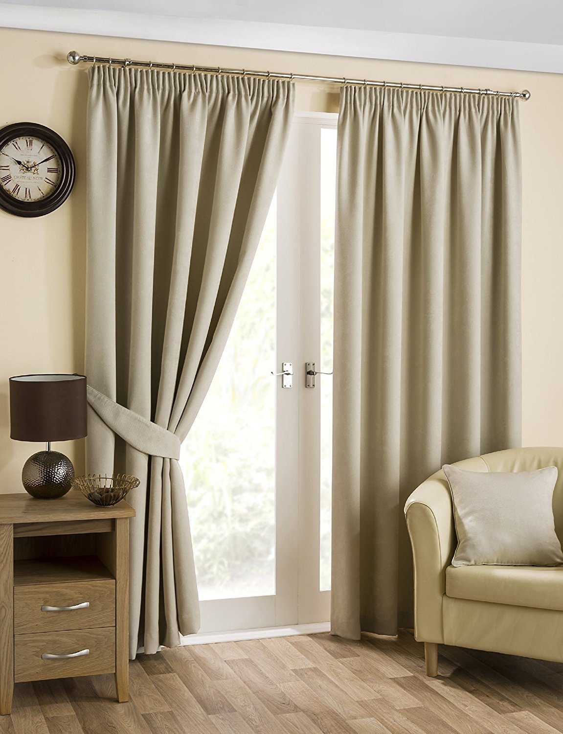 Hamilton McBride Belvedere Blackout Natural Lined Readymade Curtain Pair 46x54in(117x137cm) Approx