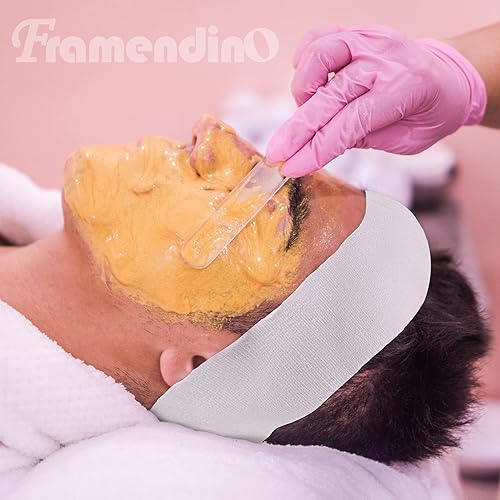 Miniatura 4 de Framendino, Paquete de 128 diademas faciales desechables de color rosa, no tejidas, elásticas, suaves, para el cuidado de la piel, con cierre cómodo