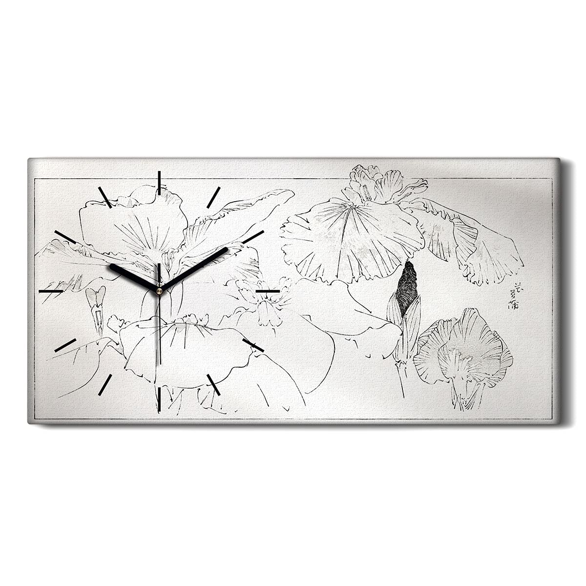 Horloge sur toile de haute qualité au design moderne fleurs asiatiques 60x30cm