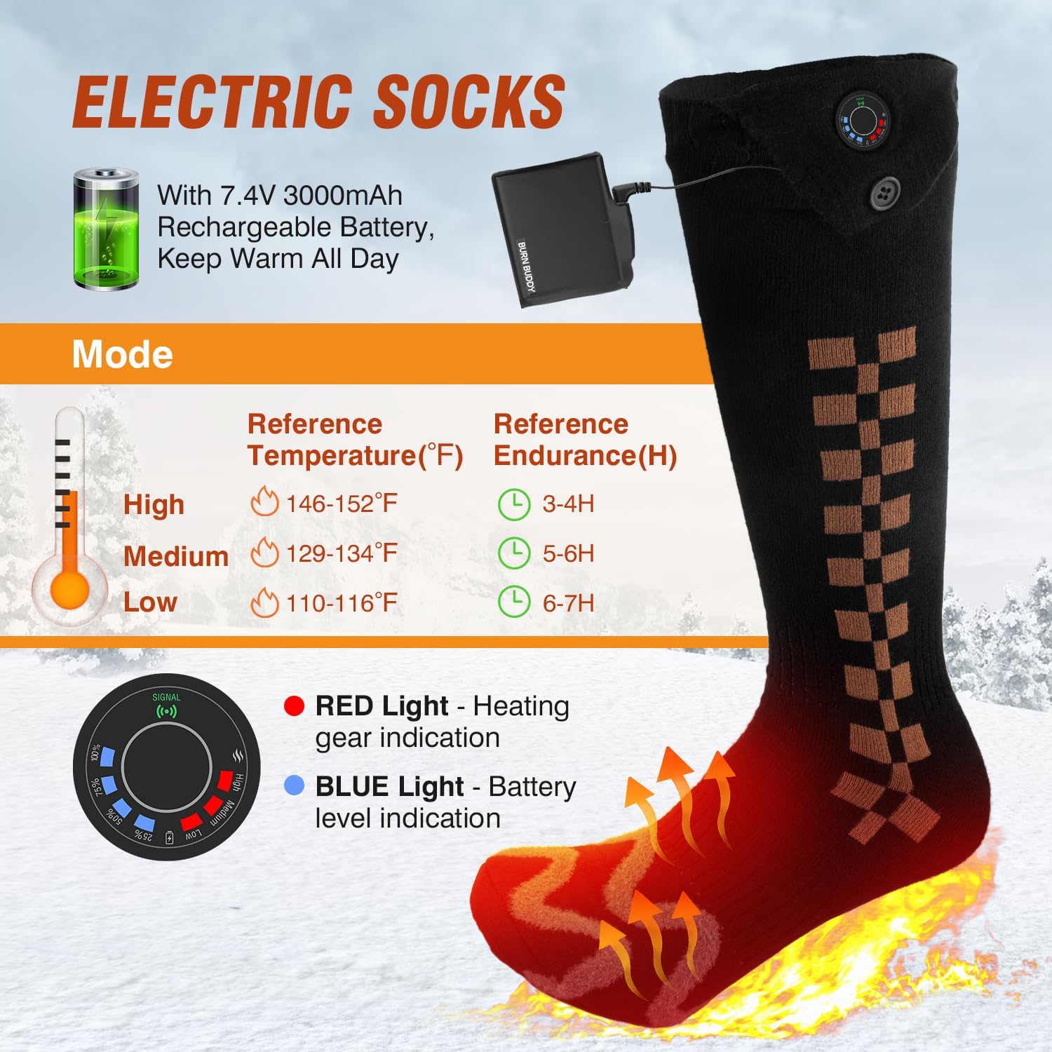 Chaussettes Chauffantes Rechargeables G 7.4 – 3 Niveaux, Batterie 3,7V