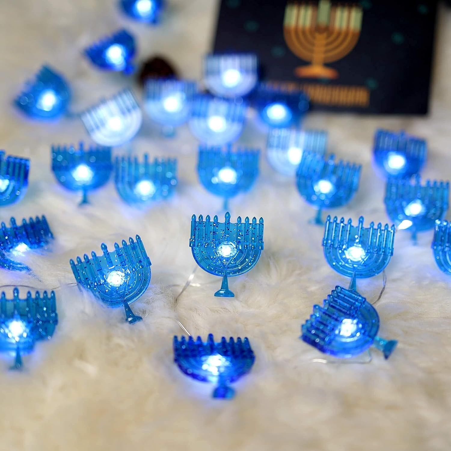 Hanukkah Decorative Menorah Lights Blue, Chanukah String