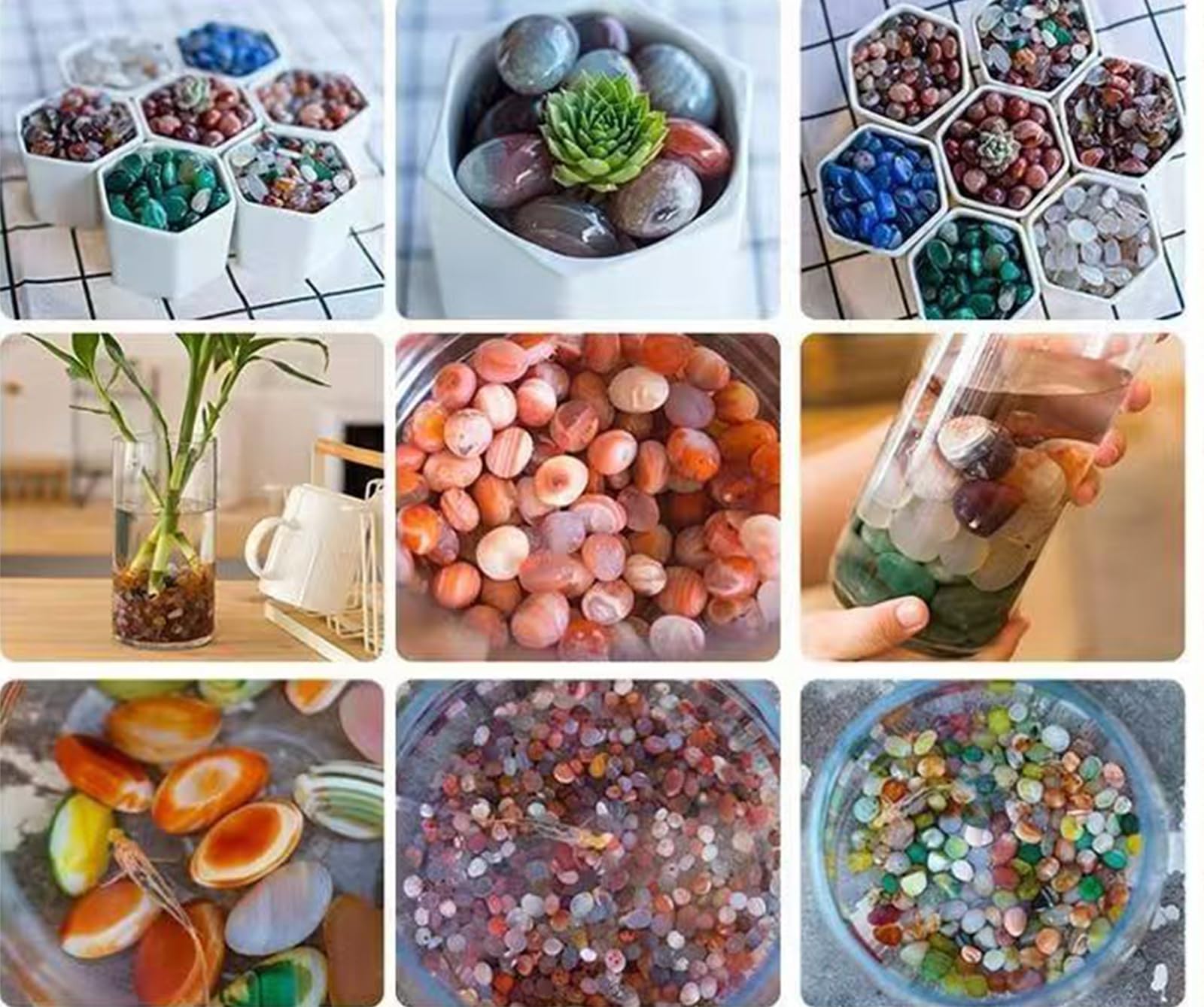 ,E,5000g,Polierte, Getrommelte Natursteine ​​(2 Kg / 5 Kg) – Bunte Kieselsteine ​​Für Gartendekoration, Aquarien, Vasenfüllungen, DIY-Projekte, Kunstharz-Kunst & Tischdekoration