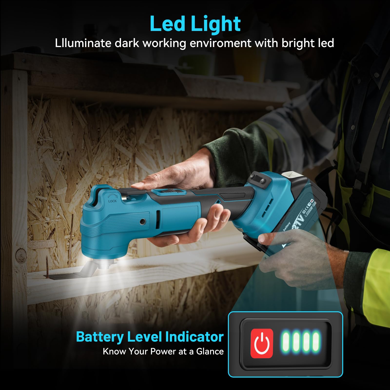 Outil Multifonction sans fil Compatible avec Batterie Makita 18V, Scie Oscillant Multitool 6 Vitesses +Mode Automatique 20000tr/min avec 2 * 4,0 Ah Batteries pour Couper, Poncer, Gratter
