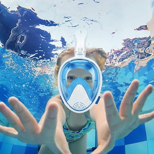 Miniatura 8 de Oumers Máscara de esnórquel de cara completa para niños, juego de máscara de esnórquel con vista panorámica de 180 grados con sistema de respiración
