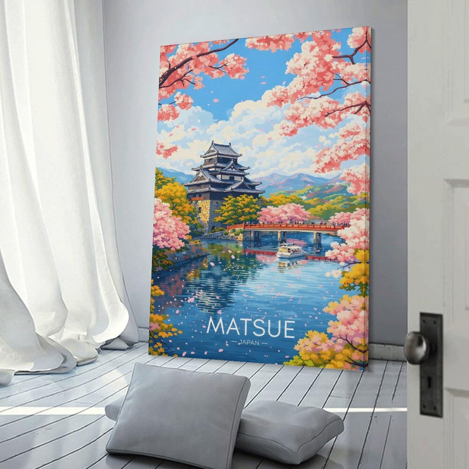 Junmoney Matsue Castle Cherry Blossoms Wall Art Print 20x30inch(50x75cm), for Corridors, Hallways Or Apartment Entries, Wall Decor to Refresh Empty Corners