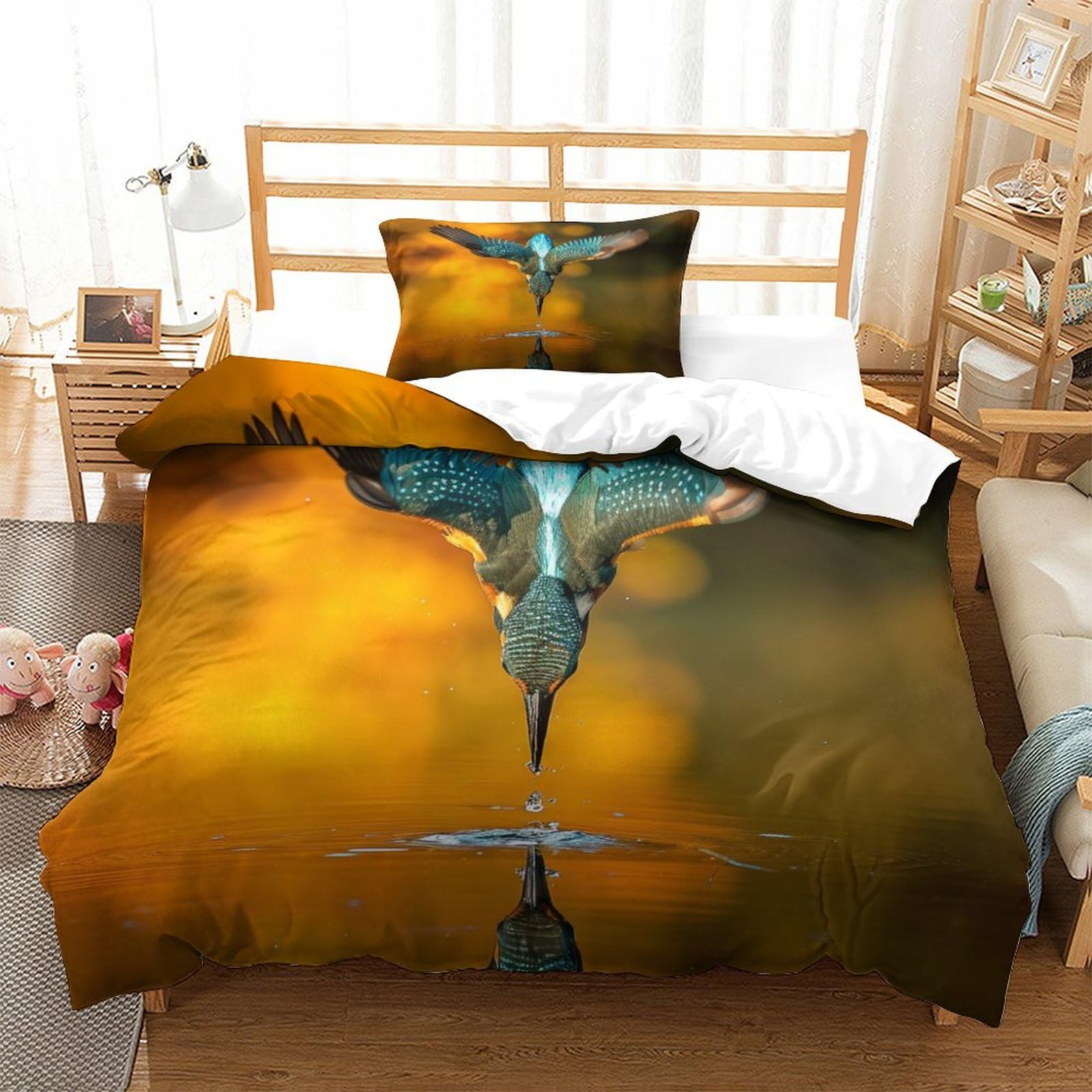 P1S9U7W5Y Dreamy Bird 3D Printed Duvet Cover Set 3 Pieces Microfiber Waterfowl Bedding Set Single（135x200cm）