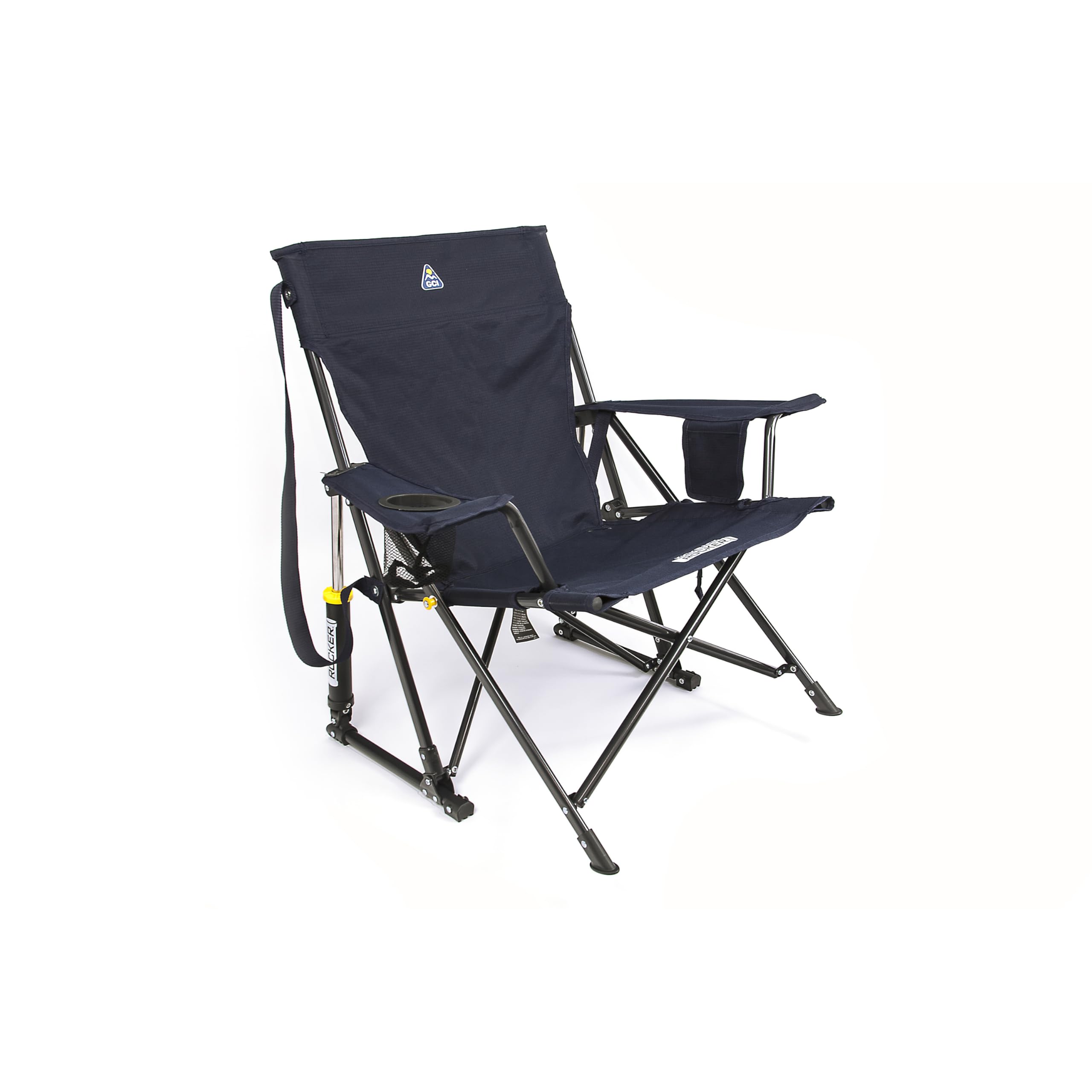 GCI Outdoor Kickback Rocker Spring-Action Camping Chair, Indigo Blue, Portable Folding, 69x82.5x80.5cm, with Beverage Holder and Phone Pocket, 113kg Capacity