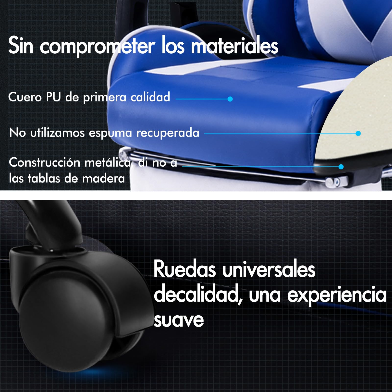 ALFORDSON Silla para Videojuegos, Silla de Escritorio de Oficina ergonómica, Silla de Carreras con Masaje, reposapiés retráctil, Capacidad de 180kg, Cuero de PU, Azul y Blanco