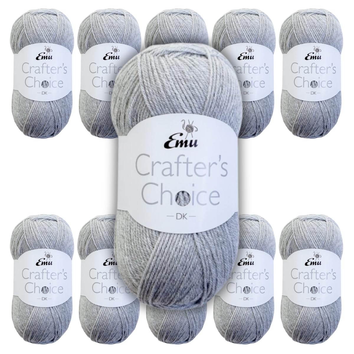 Emu Crafter's Choice DK Everyday Acrylic Yarn 100g Balls 300m, Pack of 10, Grey - 003