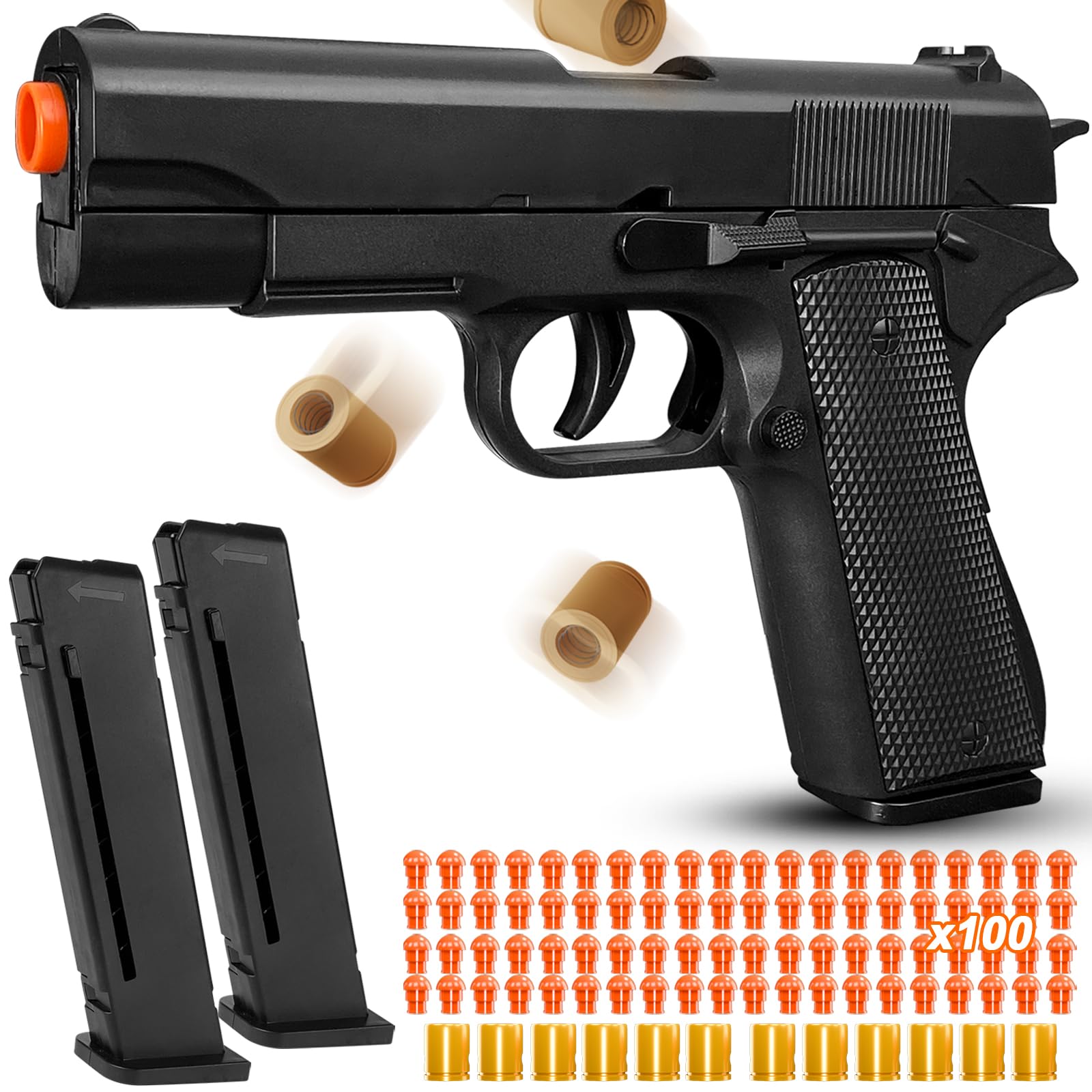 Shell Ejecting Toy Gun, Semi-Automatic Soft Bullet Toy Guns for Boys 8-12, Cool Toy Pistol with 100 Soft Bullets, Educational Model Outdoor Shooting Game
