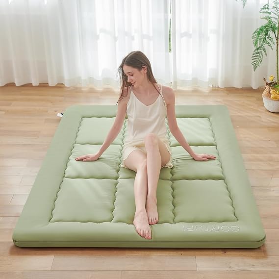 Japanese Floor Futon Queen Foldable Futon Mattress for Floor Tatami Mattress Portable Rollaway Bed for Guest Playmat for Kids Tatami Sleeping Pad Japanese Mattress for Adults Green A