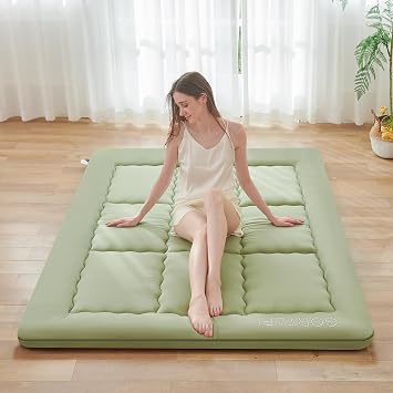 Japanese Floor Futon Queen Foldable Futon Mattress for Floor Tatami Mattress Portable Rollaway Bed for Guest Playmat for Kids Tatami Sleeping Pad Japanese Mattress for Adults Green A