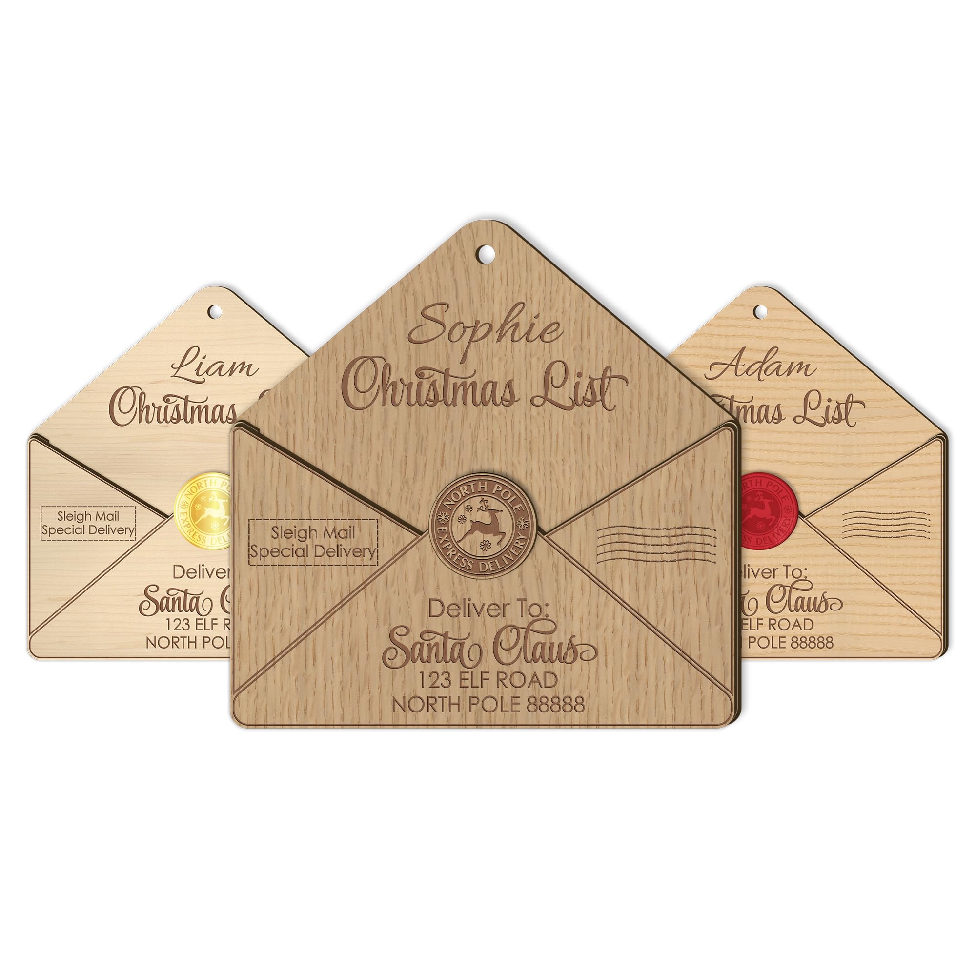 Personalised Letter to Santa Wooden Envelope Ornament Baubles Gifts Christmas Tree Decorations Custom Wooded Christmas Ornaments Xmas Gifts for Kids Girls Boys Toddler New Baby