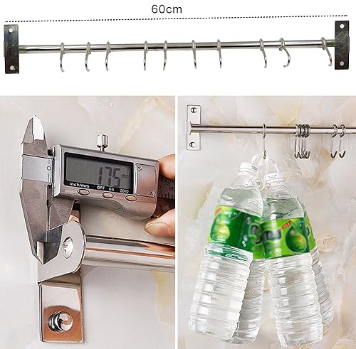 Miniatura 5 de Ganchos deslizantes de cocina, riel de colgar de acero inoxidable para organizar utensilios de cocina, gancho en S extraíble para toalla, cuchara,