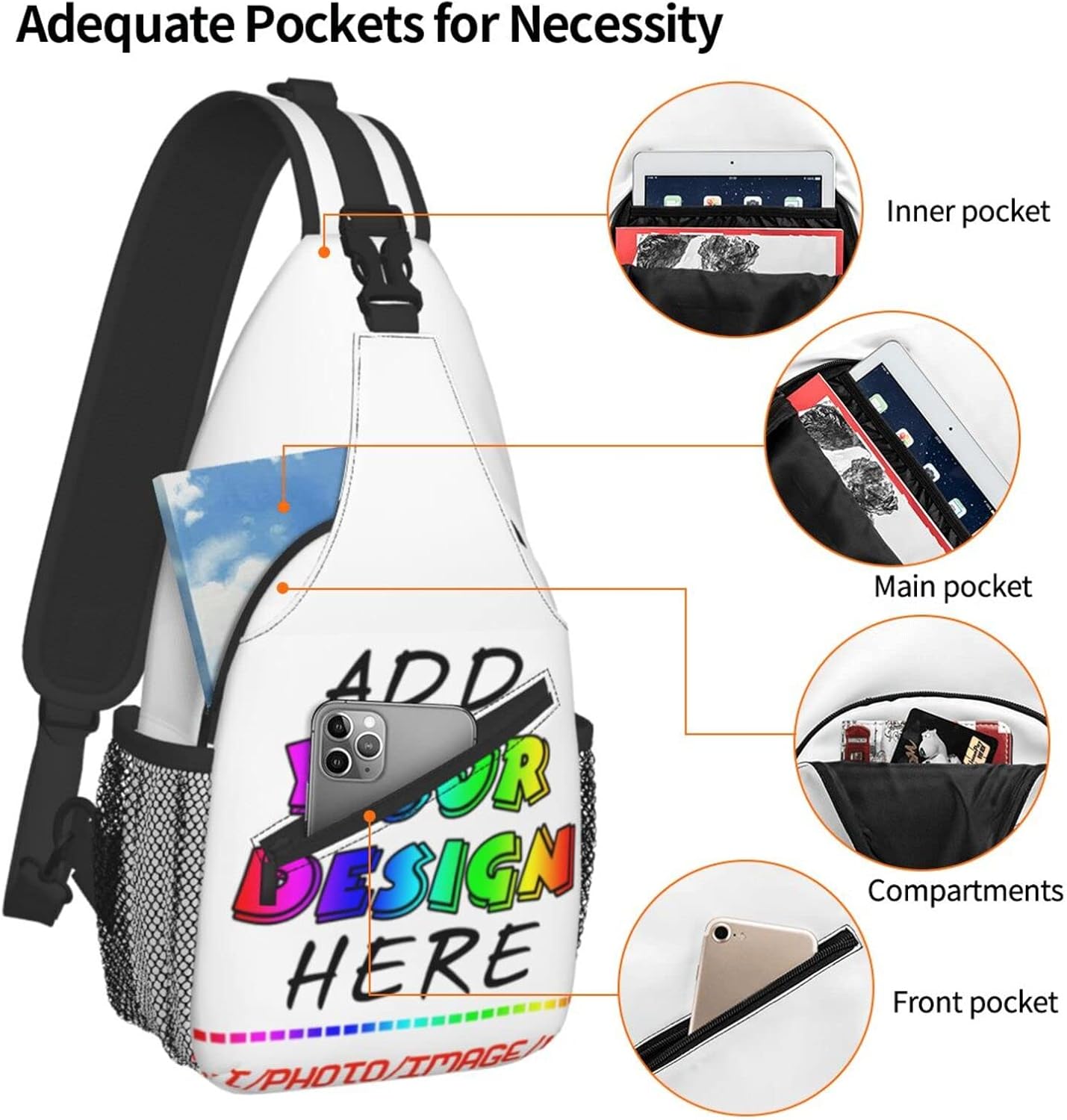 Custom Sling Backpack Personalized Crossbody Sling Bags Leisure Sports Outdoor Custom Bag For Men Backpack Optional Color Add Your Name Logo Text or Image Here - Image 4