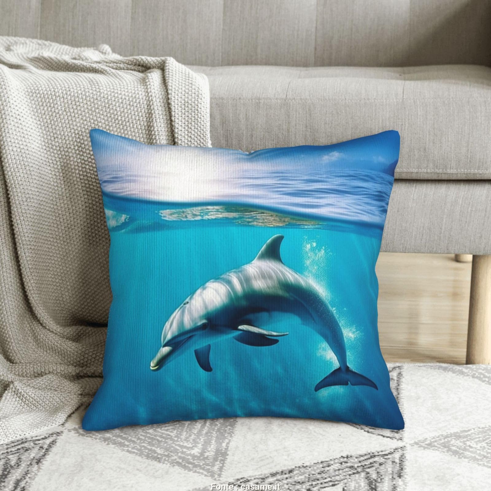 Housses de coussin en velours dauphin pour un salon ambiance bord de mer