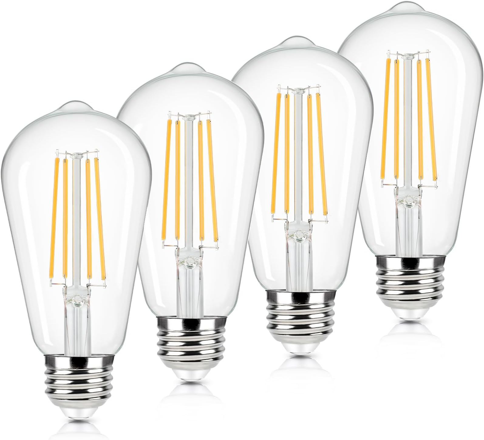Brightever 4-Pack Vintage LED Edison Bulbs 60W Equivalent, 6W ST58 2700K Warm White Antique LED Filament Bulbs, E26 Medium Base, Non-dimmable Clear Glass Style for Home and Commercial