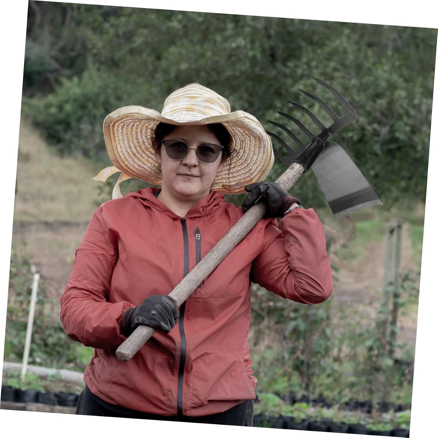 GALPADA Multi-Functional Gardening Hoe and Rake Tool for Soil Tilling Vegetable Farming and Weeding Durable Hoe with Fork for Outdoor Gardening