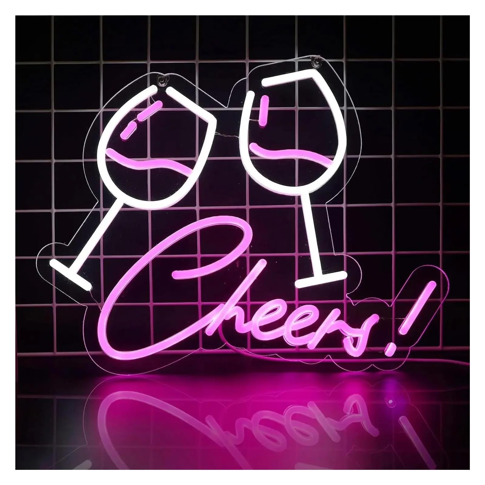 SHOUXI Sign Lamp Two Cups Cheers Neon Signs for Wall Decor, Cocktail Sign for Bar Party Home Bedroom 36x40.5cm