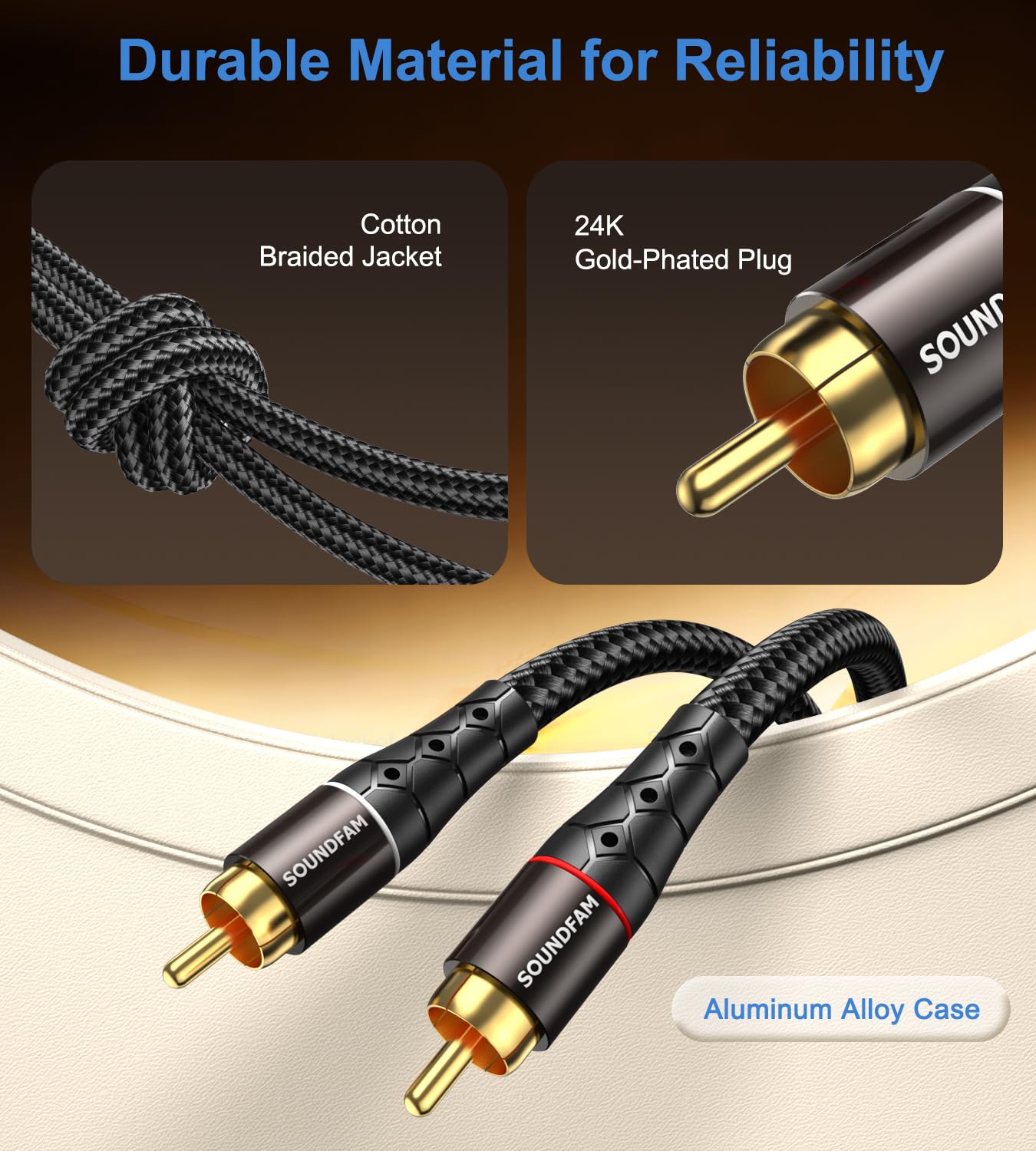 Câble Audio RCA 5M 2-Pack Cinch Câble(câble pour caisson de basses) Pour Home Cinéma, TV HD, Amplificateurs, Chaînes Hi-Fi, Autoradios - Noir