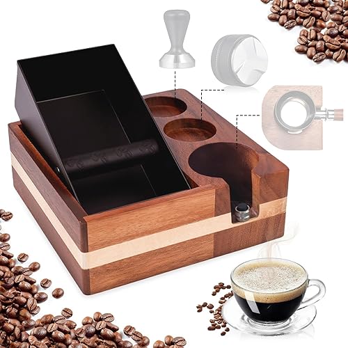 Miniatura 1 de Caja de madera para café expreso y estación de apisonamiento para 2.283 in, 2.106 in y 2.008 in, caja de almacenamiento de herramientas de madera