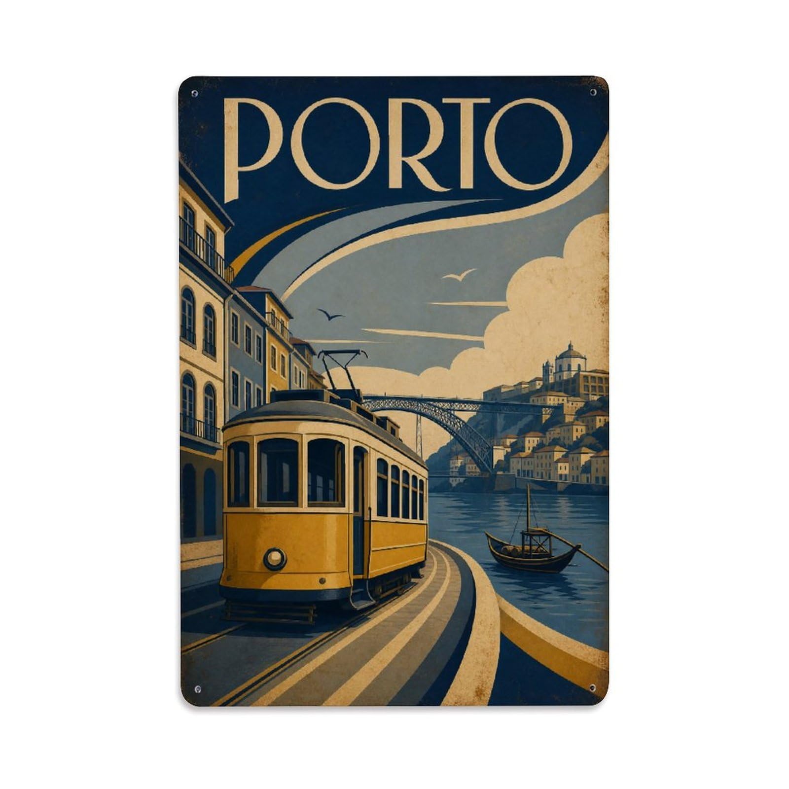 Yrnq 08X12inch Vintage Style Vintage Historic Tram Riverside Route Portugal Metal Tin Sign