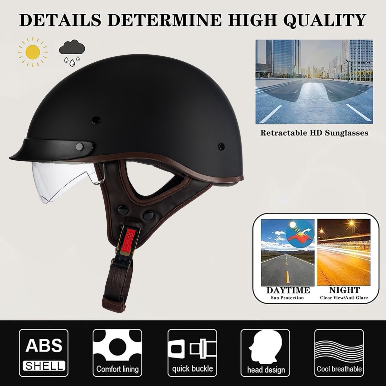 Kask motocyklowy w stylu retro, ze składanym wizjerem, zatwierdzony przez DOT/ECE, kask do skutera Cruiser dla dorosłych, mężczyzn i kobiet