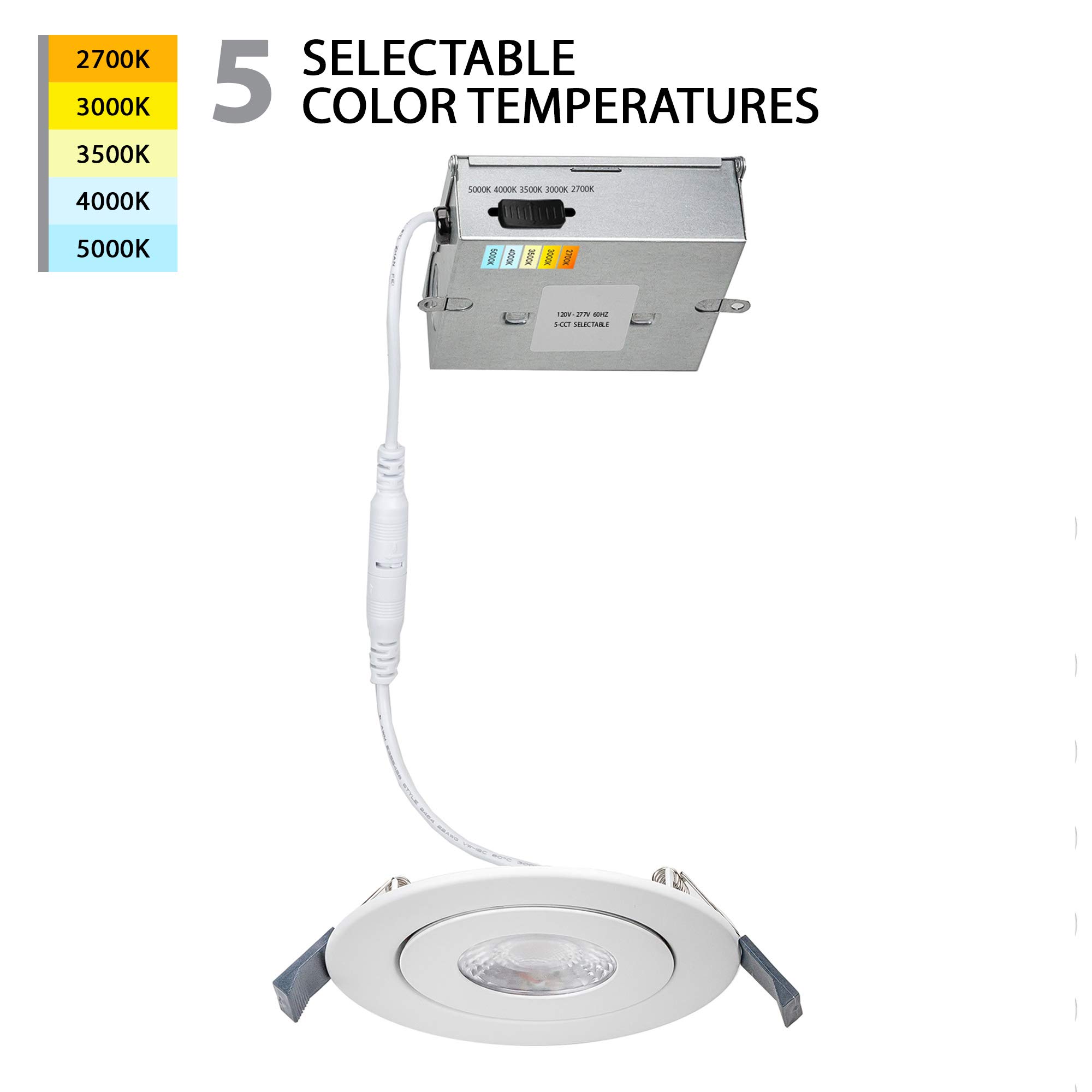 WAC Lighting, Lotos 6in LED Round Adjustable 5-CCT Selectable 2700K-3000K-3500K-4000K-5000K Recessed Kit in White