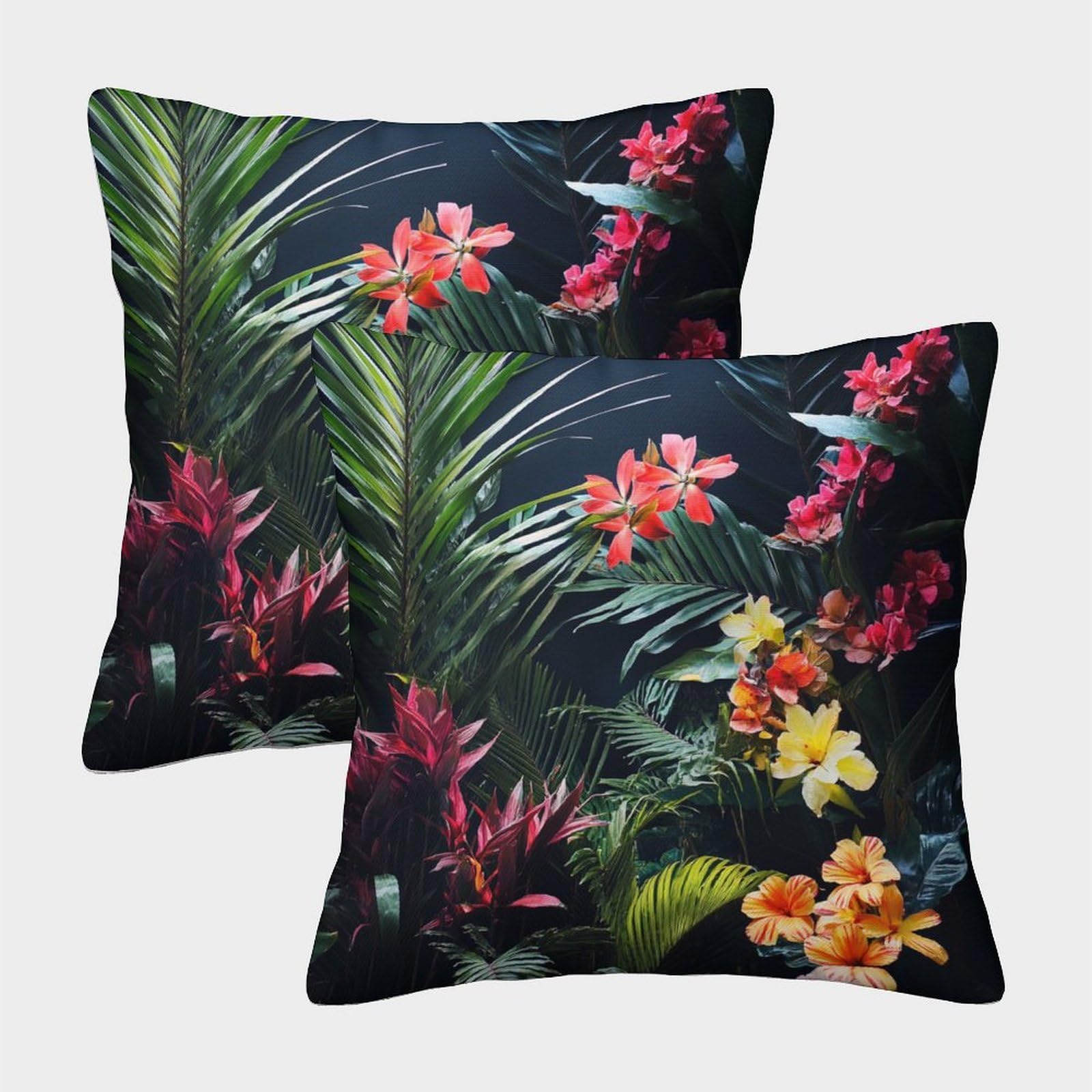 kaiyun 2 Pack Tropical Jungle,Colorful Tropical Flowers Luxury Digital Printed Soft 3D Themed Square Cushion Cover 40x40cm