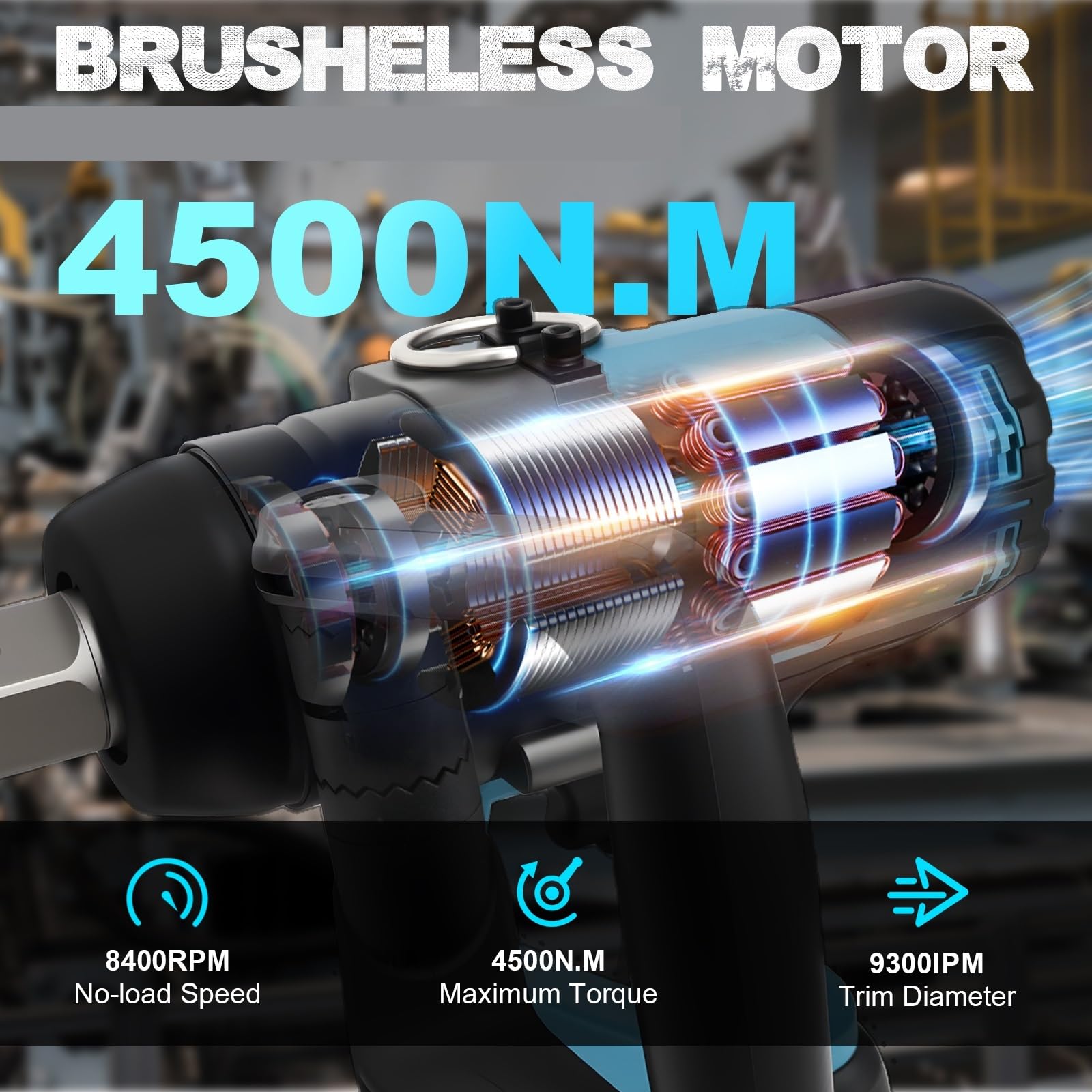 Llaves dinamométricas Llave eléctrica sin escobillas 4500N.M Taladro eléctrico de impacto inalámbrico 1 pulgada Llave dinamométrica Drive(2 Battery)