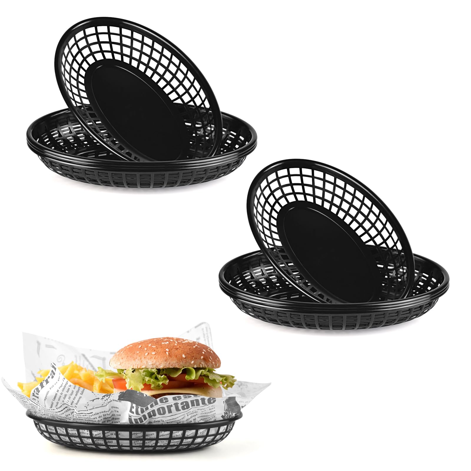 JJWNMLL Set 8 Cestini Alimentari In Plastica - Riutilizzabili Per Hamburger, Patatine E Feste - Foto 13