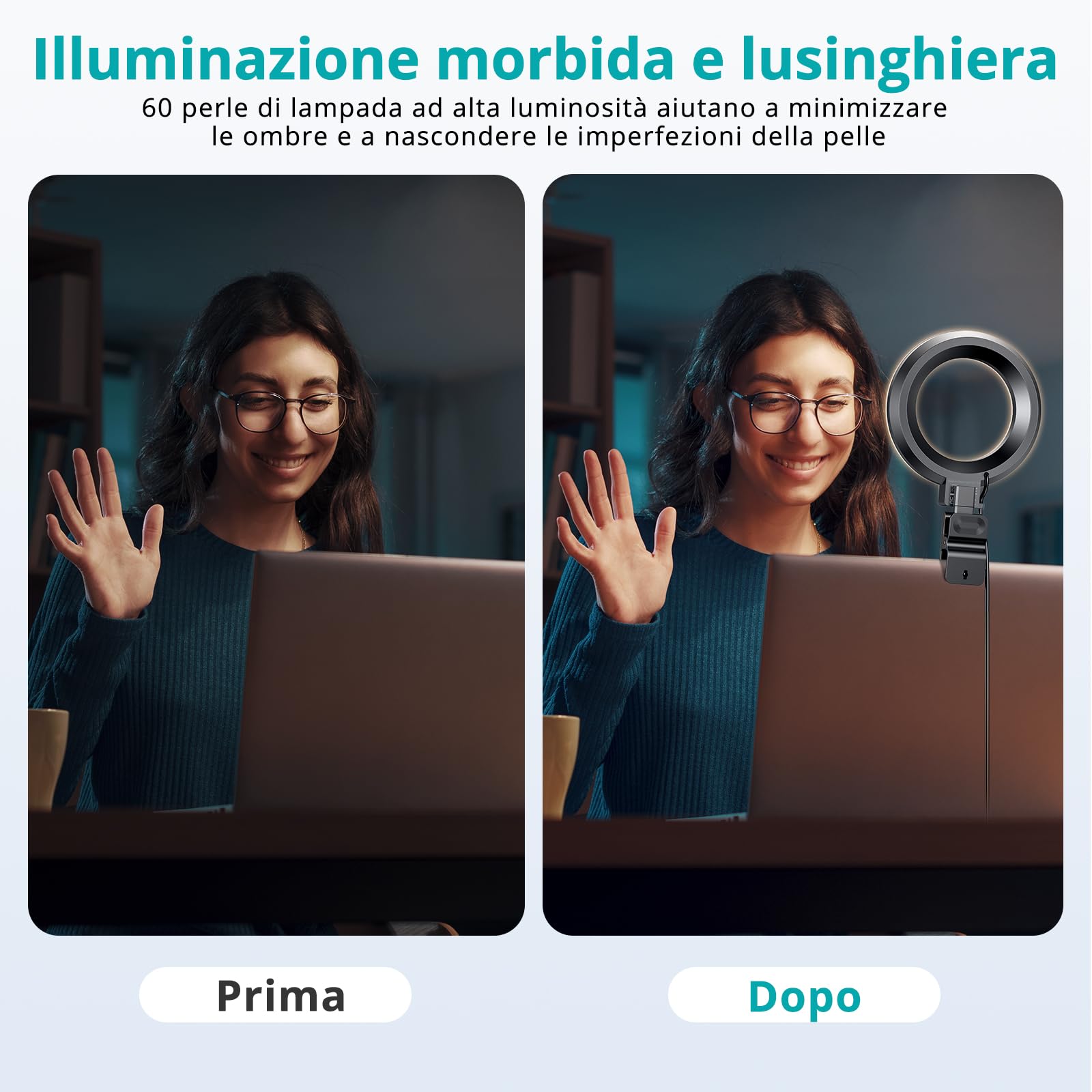 ATUMTEK Luce ad Anello con Clip e Treppiede, Luce Video per Monitor Laptop, Luce Webcam con 3 Colori Dimmerabili e 10 Livelli di Luminosità per Lavoro Remoto/Chiamate Zoom/Live Streaming