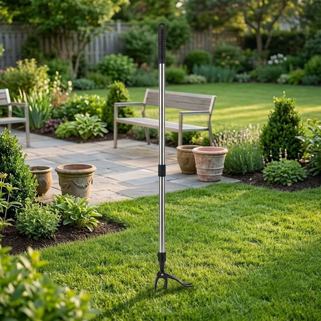 Unkrautstecher für aufrechtes Arbeiten | Unkrautstecher mit langem Stiel und Fußpedal für die Garten- und Rasenpflege