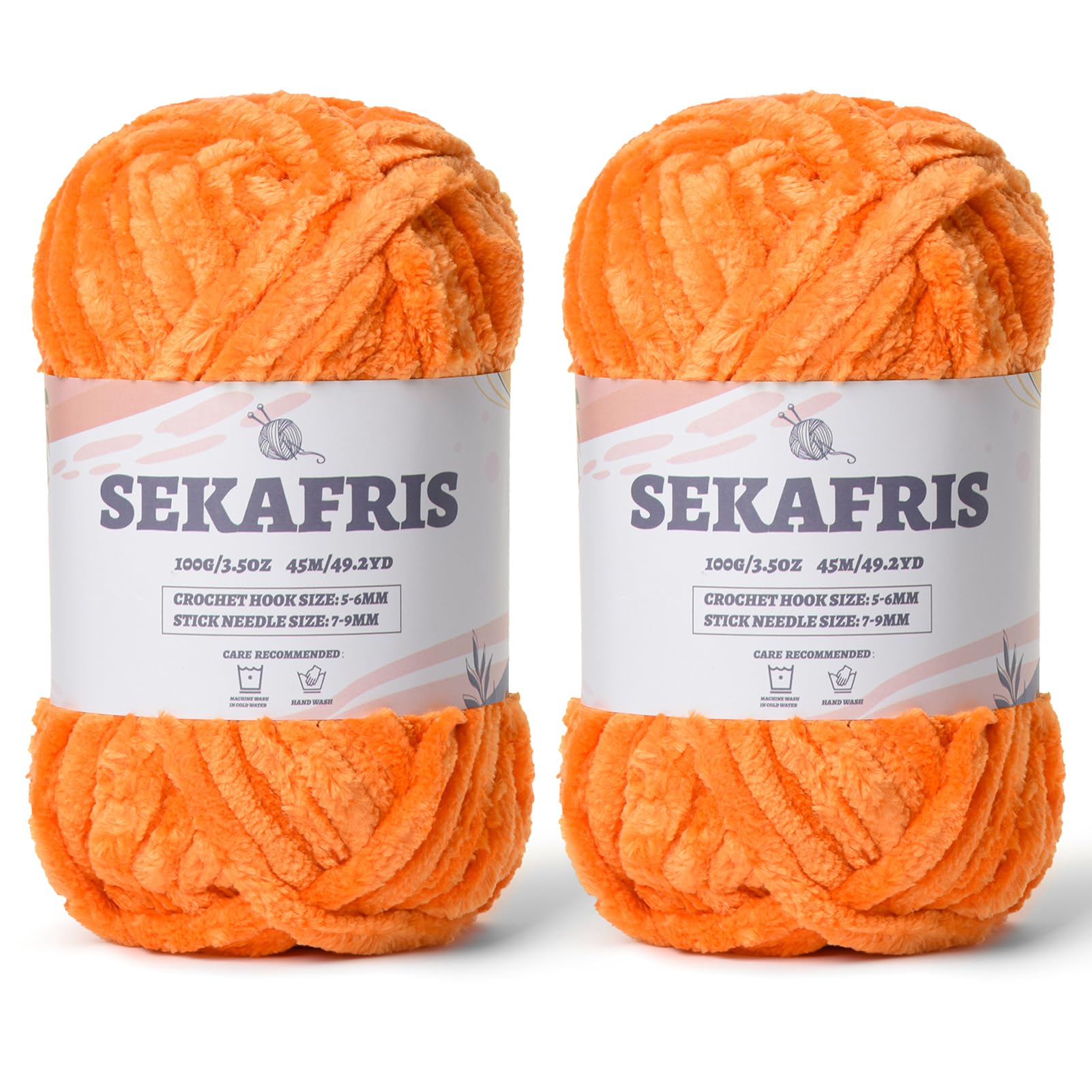 Chenille Velvet Soft Yarn Orange 2 Pack