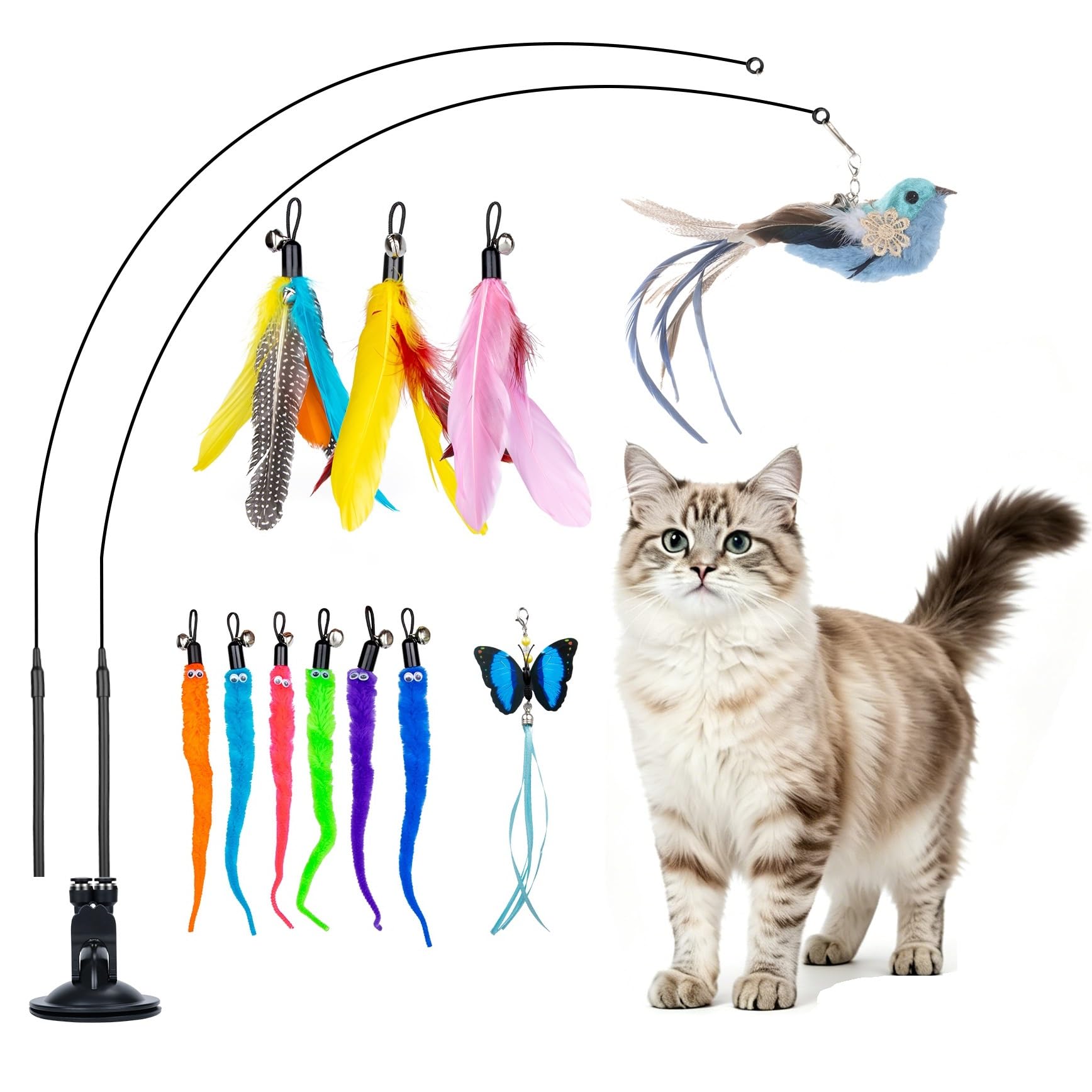 Amazon | Oziral 猫おもちゃ 吸盤式猫じゃらし14点 吸盤じゃらし 一人