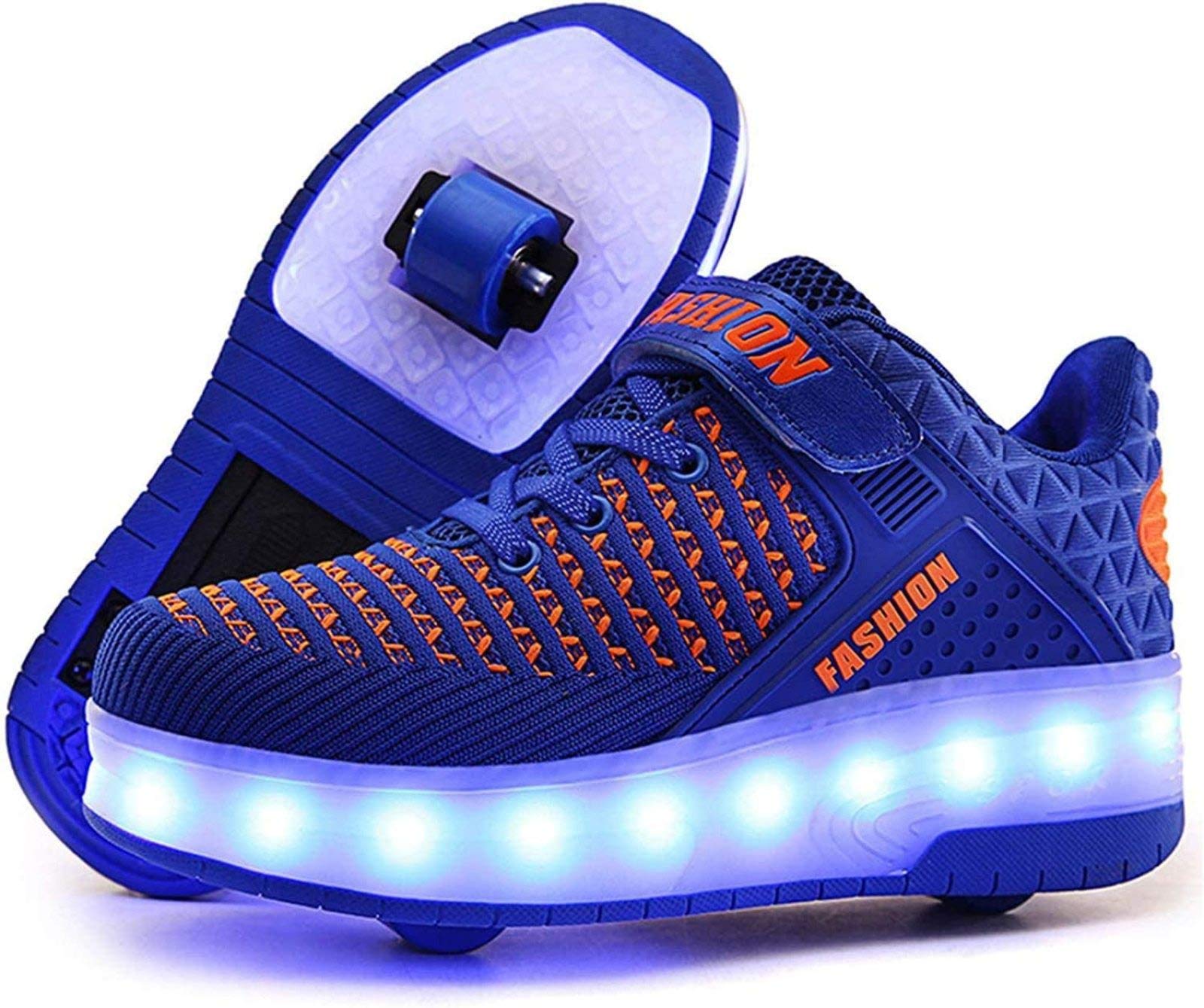 Zapatillas De Skate LED con Ruedas Dobles Zapatillas De Skate Zapatillas con Ruedas LED Niños Niños Niñas Gimnasia Al Aire Libre Zapatillas De Moda Técnica,Blue-28 EU