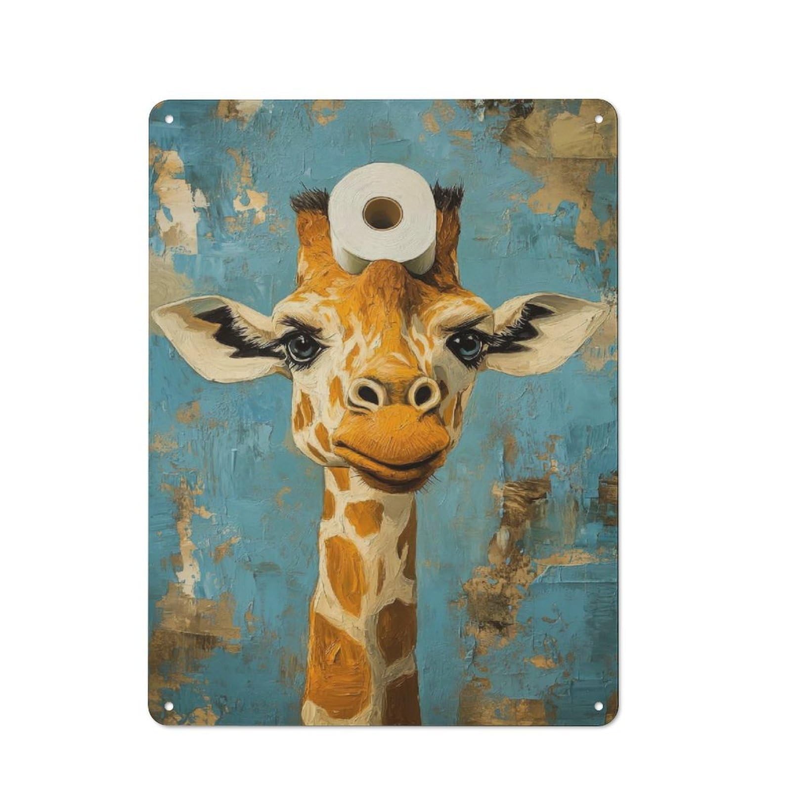 Junmoney Giraffe With Toilet Paper Shop Front Style Bistro Metal Sign 40X30cm, Cafe Wall Decor For Tea Room, Shop Wall Or Breakfast Area