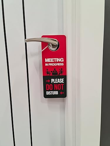 Miniatura 8 de Diseño empresarial, letrero para colgar puerta con texto en inglés "Meeting In Progress Do Not Disturb", paquete de 2, doble cara, ideal para