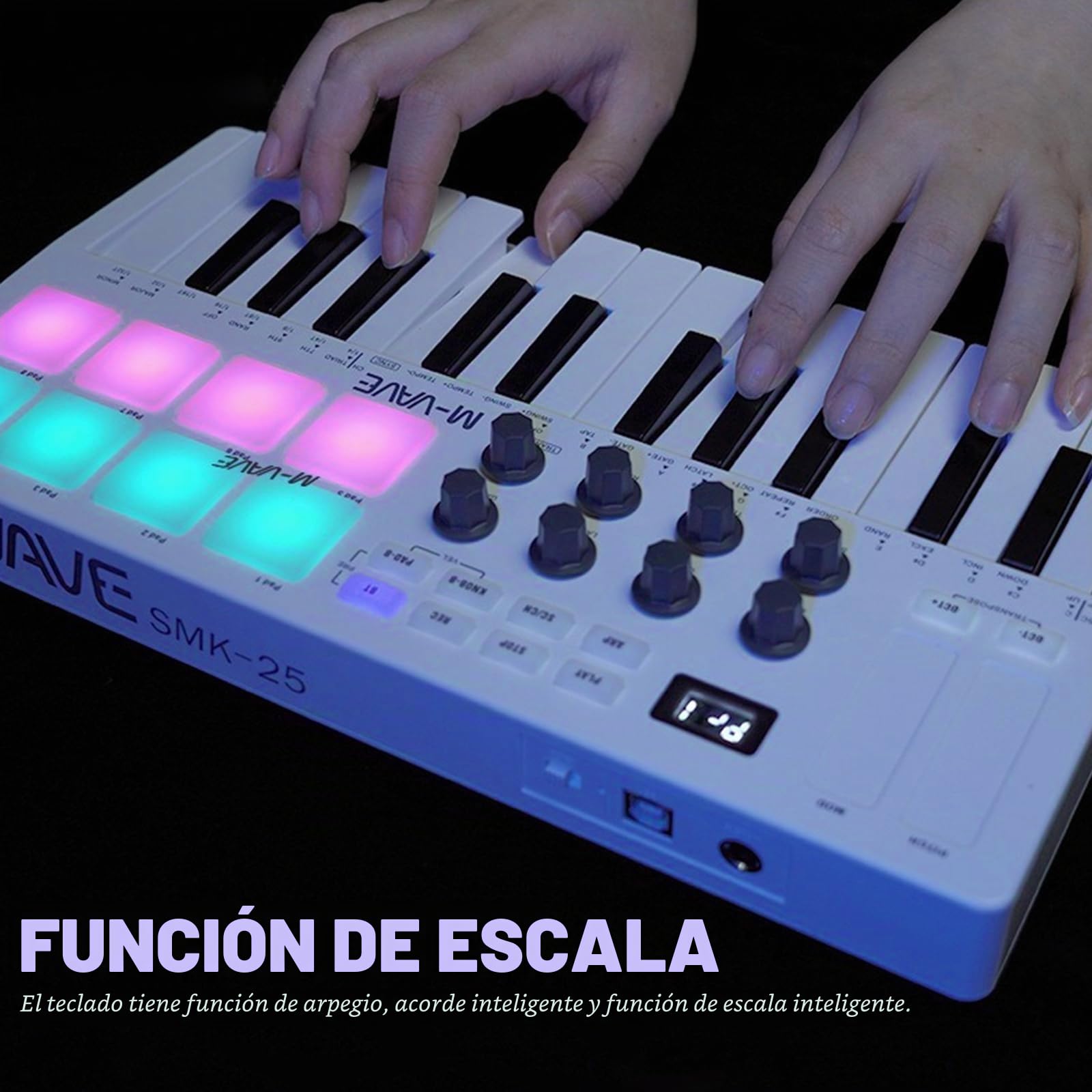Nikou M-VAVE MIDI Teclado Controlador, USB Mini 25 Teclas Dinámico Profesional Eléctrico Musical Arranger con Almohadillas RGB Blanco