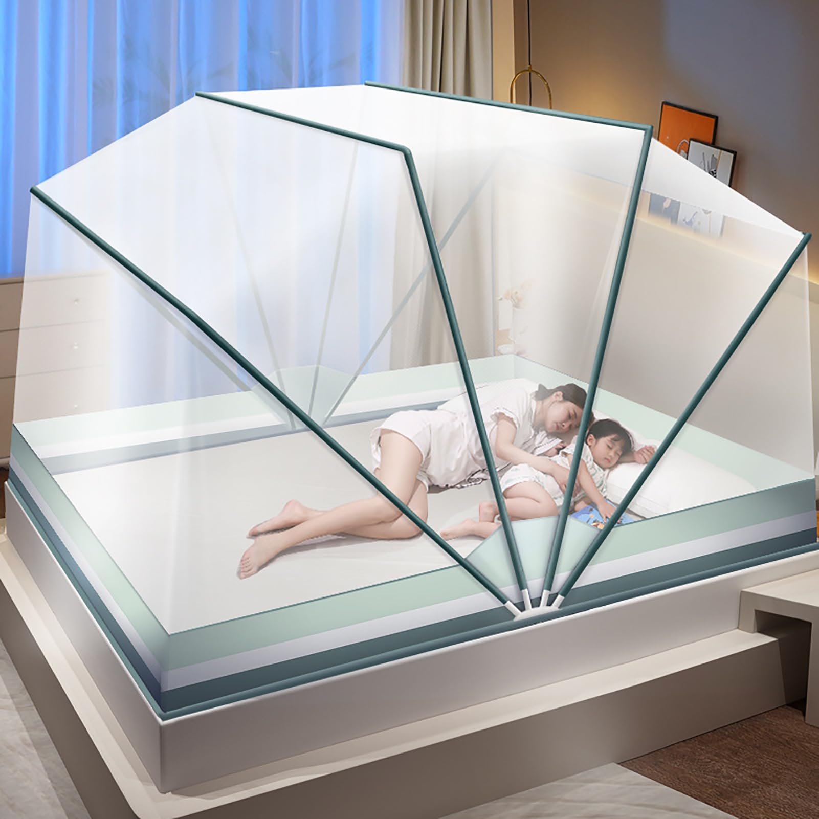 Składana moskitiera baldachim do namiotu zasłony do łóżek Pop Up King Size przenośna siatka z dolnym spodem dla dorosłych dzieci, C, 100 * 190 cm