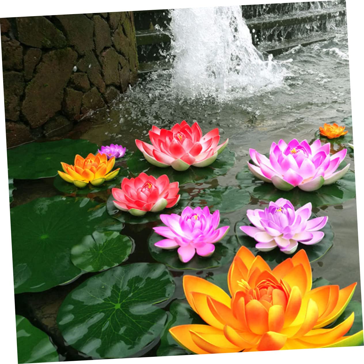 Housoutil 16 Piezas Decoración de nenúfares de simulación decoración de Acuario de Peces holgazaneando pecera Planta de Loto Flotante Flor de Loto simulada