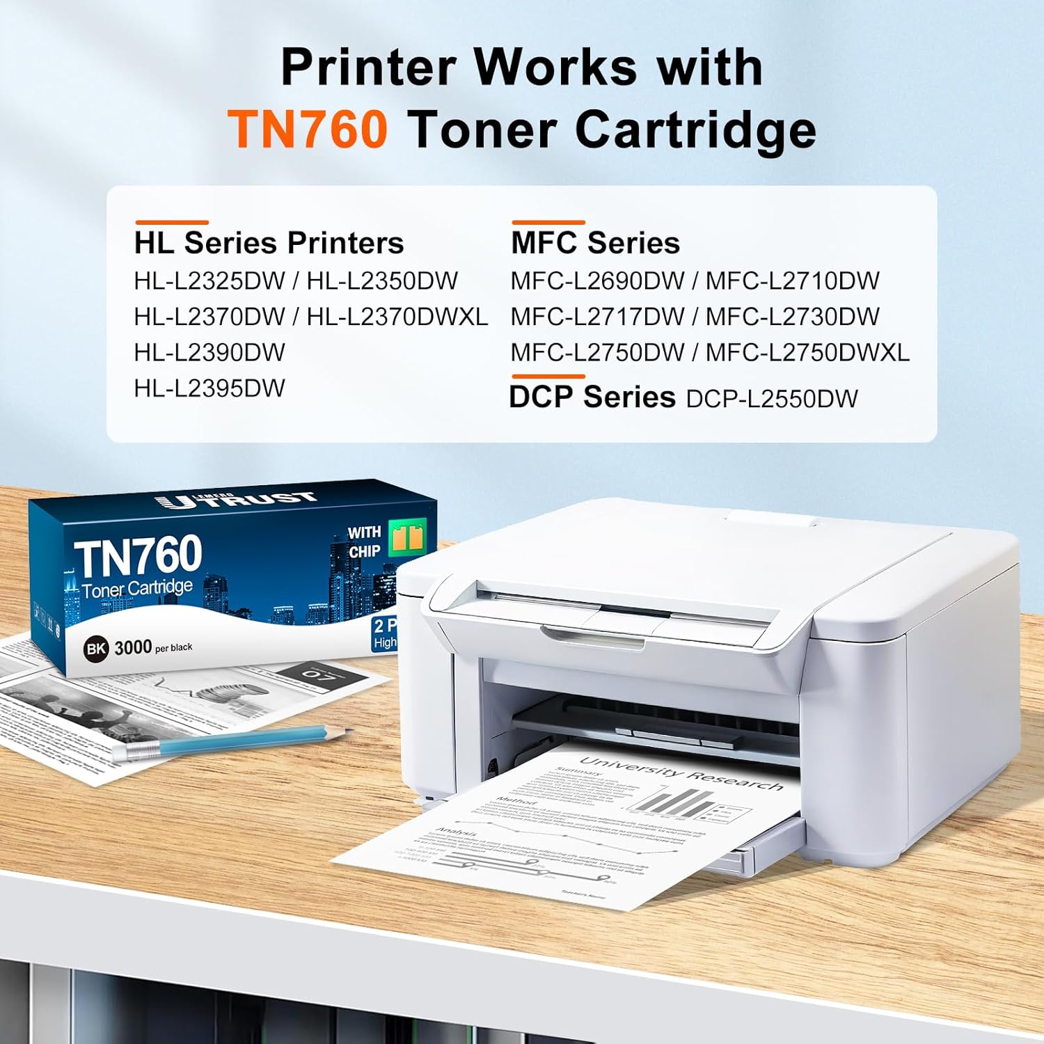 Compatible TN760 Toner Cartridge High Yield Replacement for Brother TN760 TN-760 TN730 TN-730 Black Toner for HL-L2350DW HL-L2370DW HL-L2395DW MFC-L2710DW MFC-L2750DW DCP-L2550DW Printer (2 Pack)