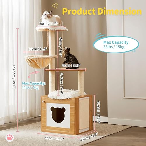 Miniatura 5 de Made4Pets - Árbol para gatos con caja de arena, torre moderna 2 en 1 para gatos de interior, condominio de madera de 48.6 pulgadas con poste