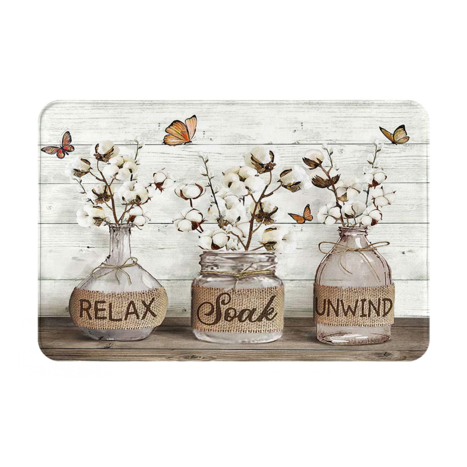 Cotton Flower Bath Mat Farmhouse Floral Bath Rug Non Slip Quick Dry Rustic Country Bathroom Mat Rug for Bathroom Kitchen Tub Shower Sink Outdoor 16"