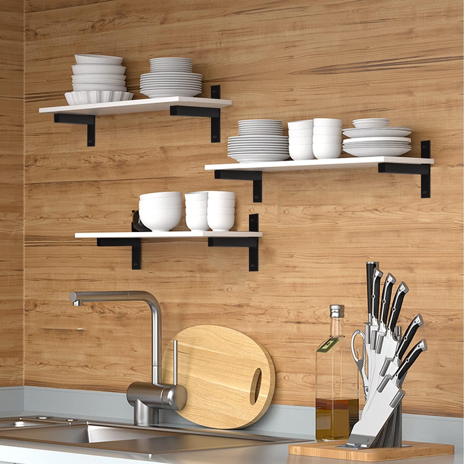 Shelf Brackets, 6 Pcs of 6 Inch Heavy Duty Wall Mounted Floating Brackets, Shelf Supports Hidden Black Metal Brackets DIY : Tools & Home Improvement