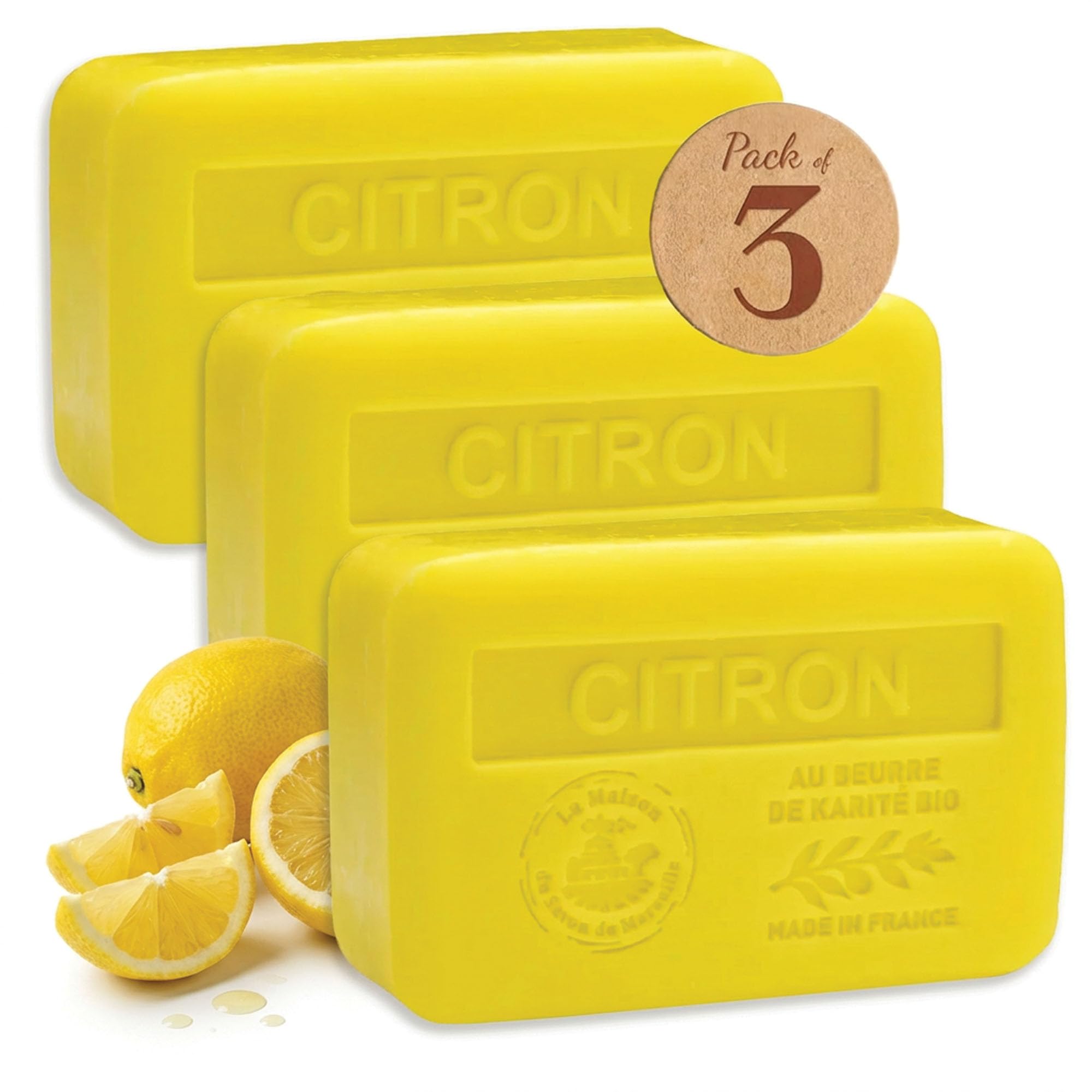 La Maison du Savon Shea Butter Soap, Lemon Scent, 3 x 8.8 oz